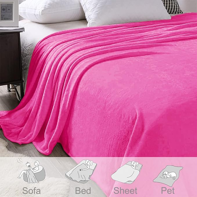 Exclusivo Mezcla Soft Fleece Blanket King Size for Bed, Hot Pink | 104x90 Inches, Double-Sided Brushed Flannel, Lightweight Plush Cozy Blanket for Home Decor, All Season, Machine Washable