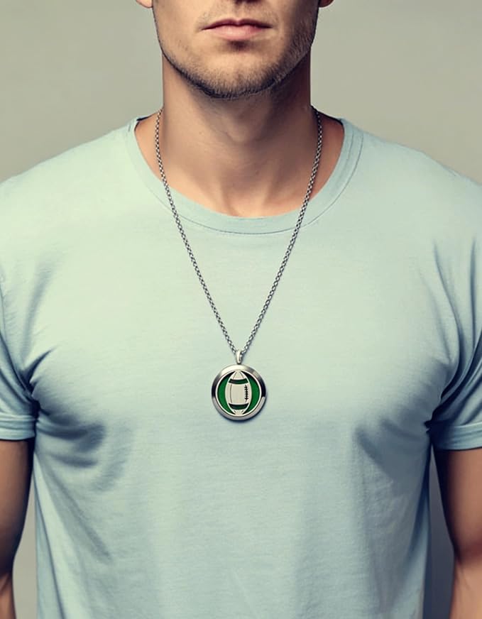 Essential Oil Diffuser Necklace, Hypoallergenic Stainless Steel Aromatherapy American Football Locket Pendant Jewelry Sets Birthday Christmas Mother's Day Gift for Women Men Teen