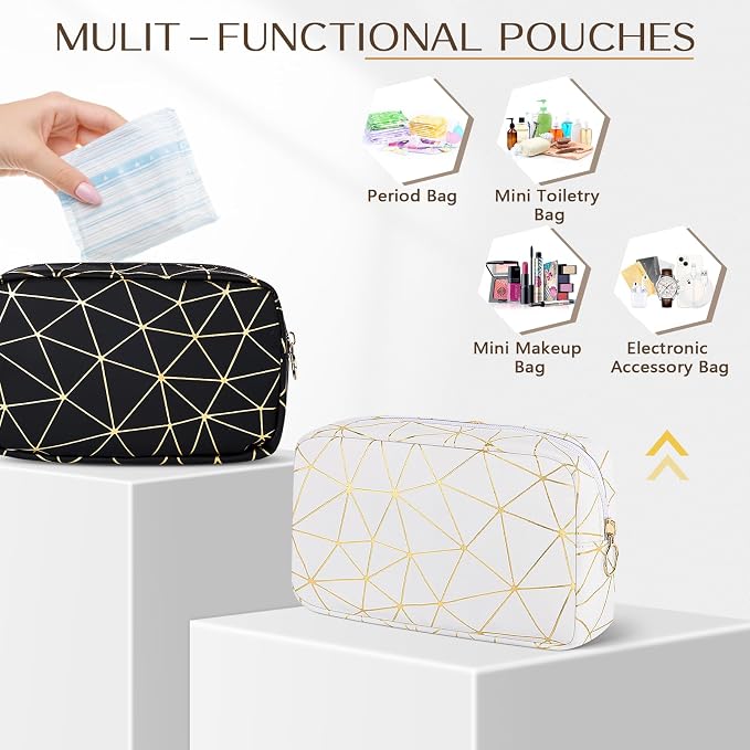 Likesing Period Bag for Girls Womens, Leather Sanitary Napkin Storage Bag, Portable Menstrual Pad Bag Period Pads Pouch (Beige Gold)