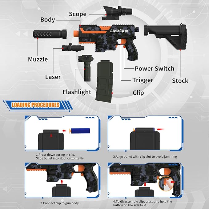Automatic Toy Foam Blaster with Scope, Electric Toy Gun Dart Blaster with 120 Foam Darts for Nerf Guns, IR, Flashlight, Goggles, Air Pocket Technology Outdoor Shooting Game Kids Toys for 8-12 -Black