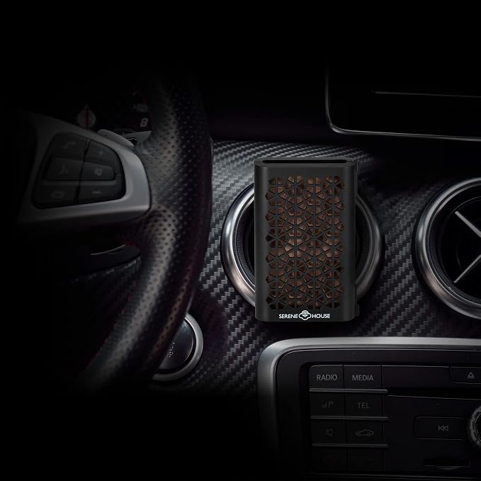 Serene House Puccini Lava Rock Essential Oil Aromatherapy Car Vent Clip – Portable or Tabletop Usage for Convenient Scent-Based Stress Relief and Relaxation - Black