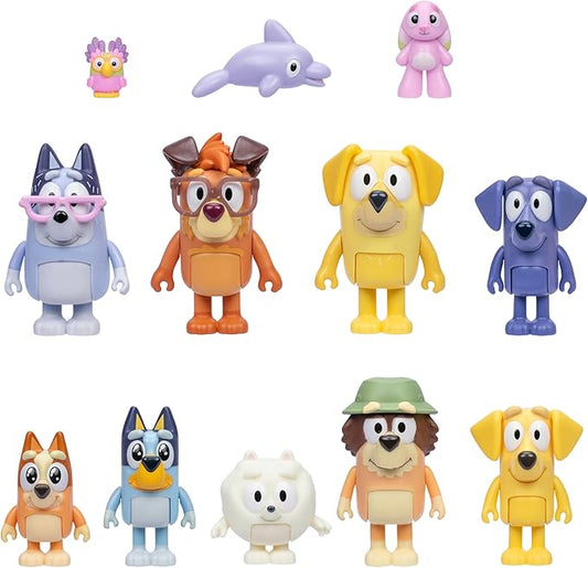 Bluey Super Fan Figurines for Toddlers Set, 11 Character Pack with Exclusive Figures, Toddler Figurine Toys Includes, Bingo & More, Ages 3+