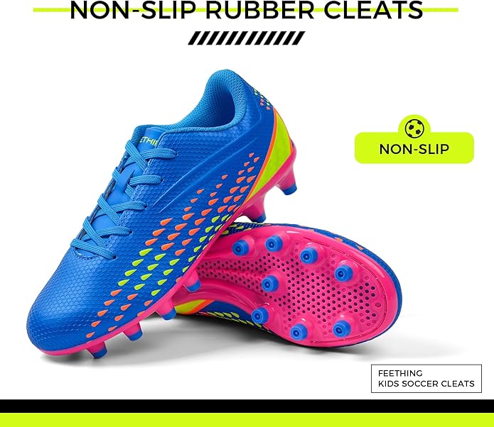 Kids Soccer Cleats for Boys and Girls - Lightweight Firm Ground Football Shoes with Plastic Studs for Natural Grass Play