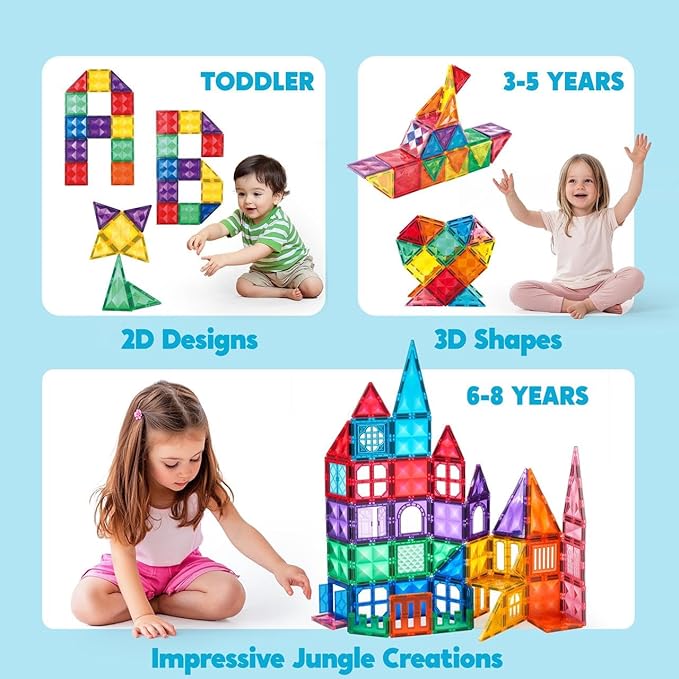 SYNCFUN 66PCS Magnetic Building Tiles, Toys for Toddler, 2D & 3D Magnet Tiles, Durable and Creative STEM Building Toys for Kids Aged 3-5 4-8, Educational Gift