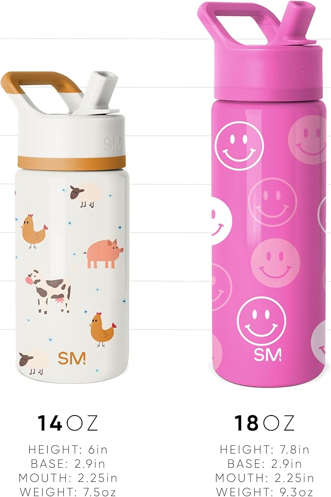 Simple Modern Kids Summit Water Bottle with Straw Lid | Disney Stitch 18oz Stainless Steel Cup Insulated Tumbler for Girls, Boys, School | Tropical Stitch