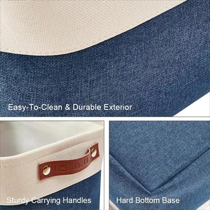 DECOMOMO Storage Bins, Large Fabric Storage Baskets for Shelves 4 Pack | 15 x 11 x 9.5 inches Decorative Linen Closet Organizers (Navy Blue & White)