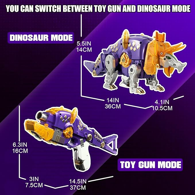 Blaster Toy Gun Transforming Alloy Dinosaur - 2 in 1 Morphing Toy (Gun to Dino), Soft Bullet Toy Blaster Gun with 20 Foam for Indoor Outdoor Shooting Game, Toy Blaster for Kids Boys Girls (T-Dino)