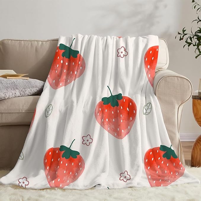 NEWCOSPLAY Throw Blanket Cute Soft Aesthetic Fleece Blanket for Kids Girls Boys Teens Cozy Blanket for Bed Couch Camping (Strawberry, Throw(50"x60"))