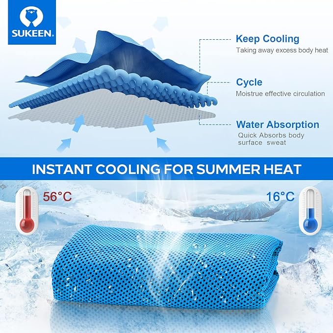 Sukeen Cooling Towels 8 Pack (40"x12"), Cooling Neck Wraps, Ice Towel for Hot Weather, Soft Breathable Chilly Towel, Microfiber Towel for Gym, Yoga, Sports, Golf, Camping, Running, Fitness, Workout