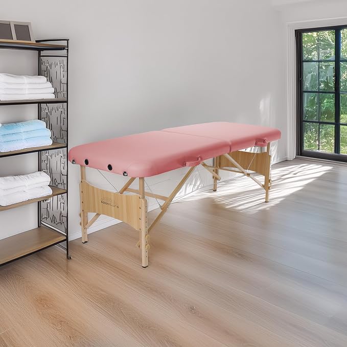 Saloniture Basic Portable Folding Massage Table - Pink