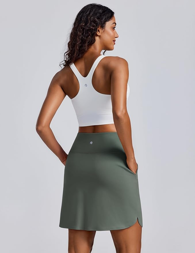 PINSPARK 18" Skorts for Woman Above Knee Length Golf Skirts 3 Pockets | High Waist, Built in Shorts, UV Protection, 4-Way Stretch, Soft, Dolphin Hem, Athletic, Tennis, Pickleabll, Casual