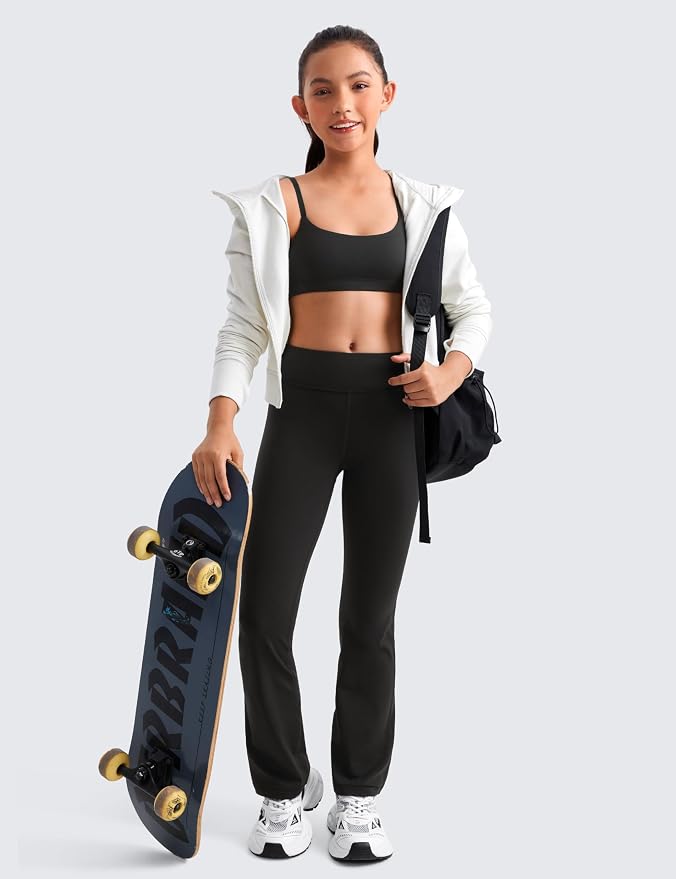 CRZ YOGA Girls Butterluxe Adjustable Spaghetti Strap Sports Bra - Yoga Athletic Casual Scoop Neck Crop Padded Kids Teen