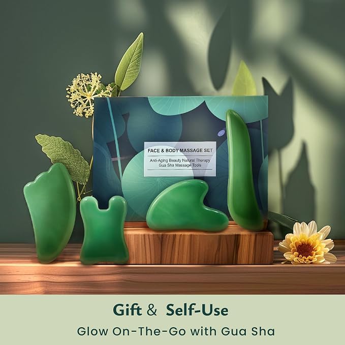 Rena Chris Guasha Massage Tool, 4 pcs Gua Sha Facial Tool, Guasha Board for SPA Acupuncture Therapy Trigger Point Treatment, Gua Sha Scraping Massage Tool (Green)
