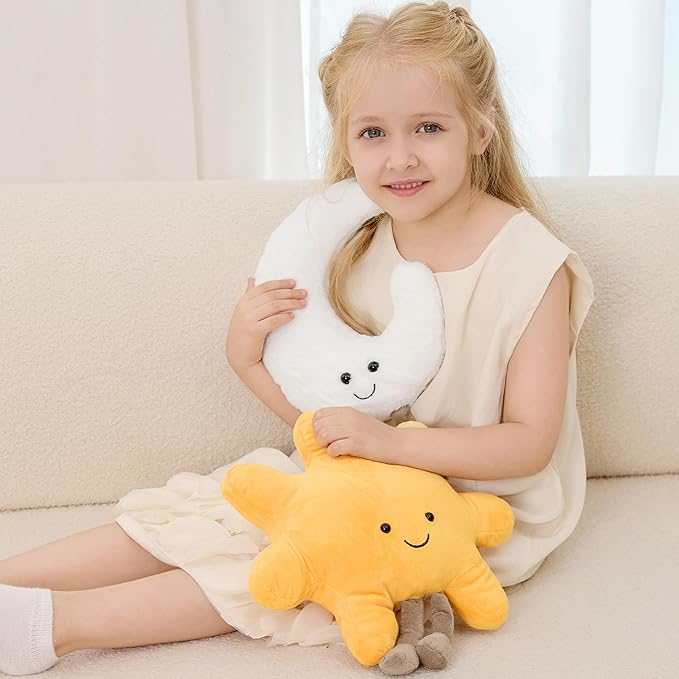 XYG® Amuseables Sun and Moon Stuffed Toy, Medium 13 inches - Sun and Moon Plush - Fun Gift Idea, 2PCS Cute Smiling Sunshine Moon Stuffed Animal Gift for Children's Birthdays