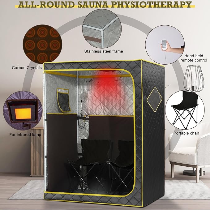 Portable 1-2 Personl Infrared Saunas for Home, Full Spectrum Infrared Sauna, Full Size Large Space Spa, 2 Portable Upgrade Chair, Oversize Full Body Home Sauna Spa for Relaxation & Detox