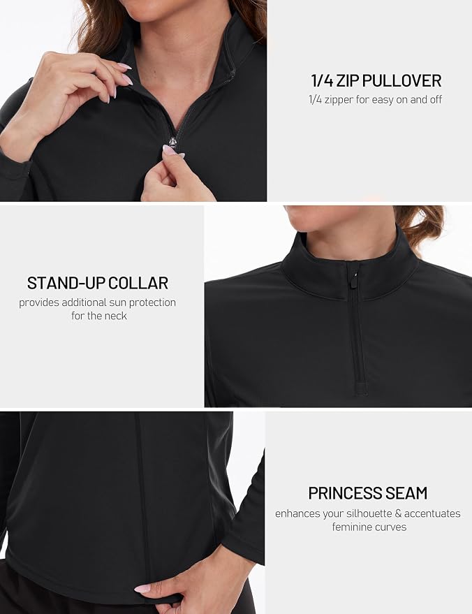 TACVASEN Women's Quarter Zip Pullover Golf Shirts UPF 50+ Long Sleeve Sun Shirts UV Protection Workout Tops