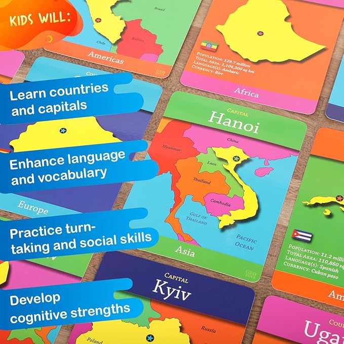 Geotoys GeoCards, World & USA Flash Cards Geography Game, Kids Card Game for Home, School & Travel, States and Capitals Flash Cards, Card Games for Families, Kids Educational Games Ages 4 and Up
