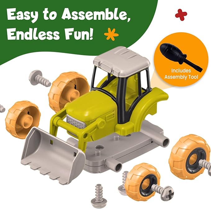 Take-Apart Tractor STEM Kit with Drill - DIY Farm Playset, Educational Construction Toy for Boys & Girls Ages 3–6, Solid Colors Gift