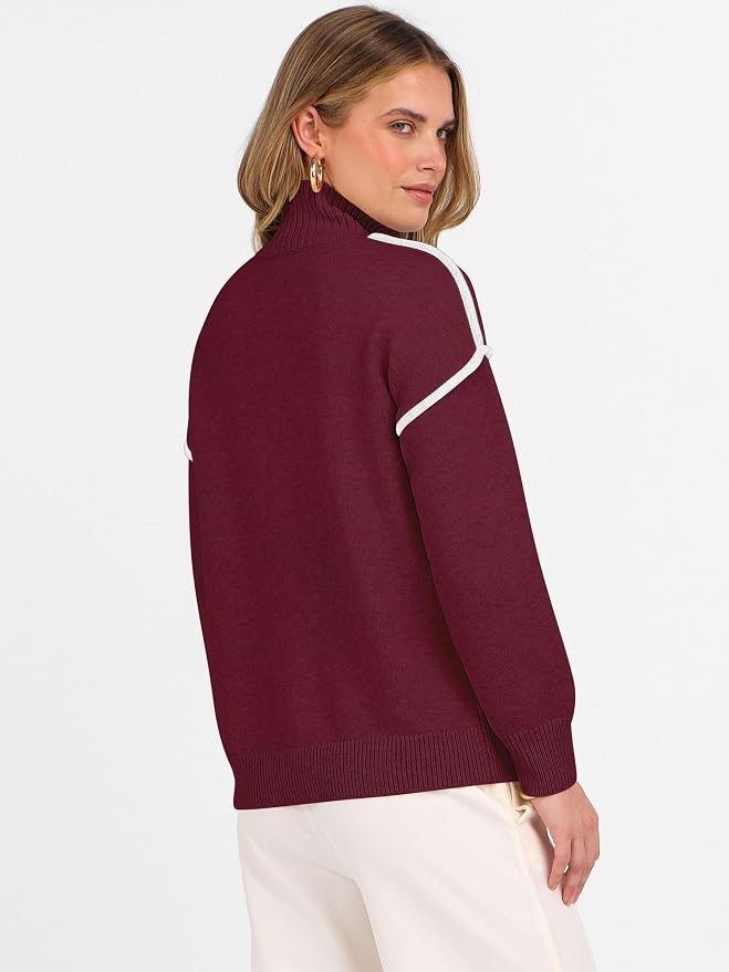 ANRABESS Womens Quarter Zip Sweaters Fall Long Sleeve V Neck Shirts Collared Business Casual Tops Knit Pullover Sweatshirts