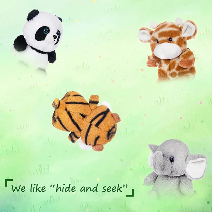 My OLi 5" Forest Animal Plush Set - Panda, Elephant, Giraffe & Tiger Bundle for Kids & Babies (Pack of 4)