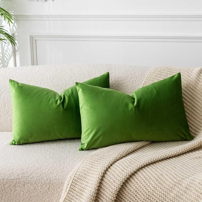 12x20 Lumbar Throw Pillow Covers Set of 2 for Couch Bed Sofa,Apple Green | Decorative Soft Velvet Cushion Covers with Invisible Zipper for Living Room Bedroom Home Decor