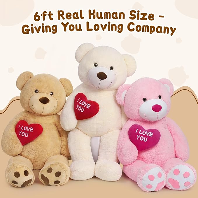 MaoGoLan Giant Teddy Bear 6 Feet- I Love You Red Heart Big Pink Teddy Bear Stuffed Animal - Huge Valentines Teddy Bear for Girlfriend,Boyfriend,Wife,Lover - Anniversary, Birthday