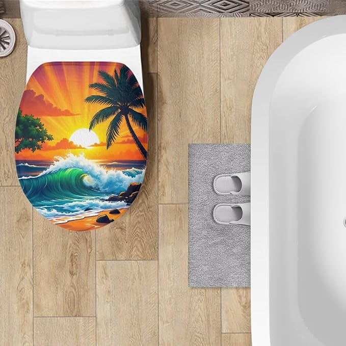 Hawaii Toilet Seat Covers with Elastic Bottom for Bathroom Hawaii Toilet Seat Cushion Cover Bathroom Dust Cover Universal for Most Toilet Bowl Lids,Easy to Clean