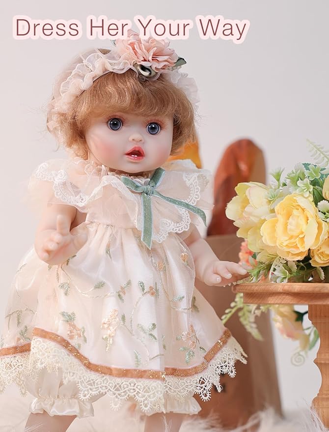 Baby Dolls, 18 Inch Realistic Reborn Full Vinyl Baby Doll with Curly Hair, Hand-Painted Lifelike Details & Cozy Outfit for Girls Ages 3+, Pretend Play, Display & Collection (Green)