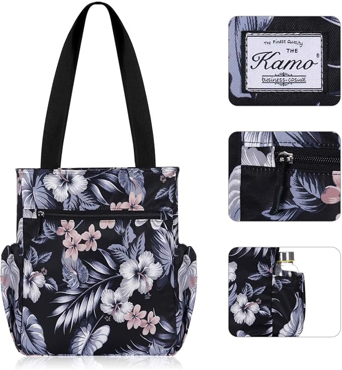 KAMO Floral Tote Bag - Waterproof Lightweight Handbags Travel Shoulder Bag for Hiking Yoga Gym Swimming Travel Beach