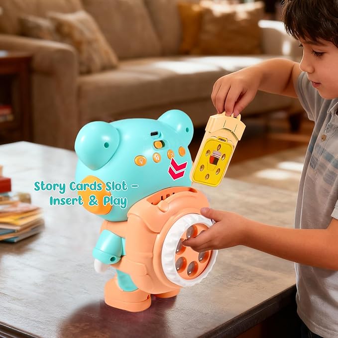 Little Bear Story Dream Projector, Interactive Play & Early Learning Toys for Kids, Includes 11 Fairy Tale Stories & 9 Word Cards, Night Light, Fun Bedtime Educational Gifts for Boys & Girls Ages 2-6