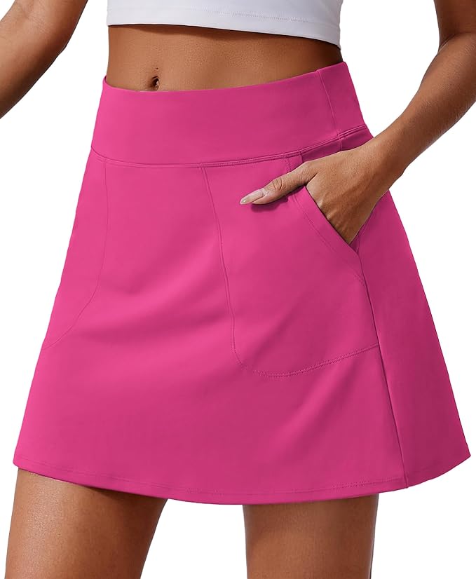 PINSPARK 17" Golf Skorts for Woman High Waisted Tennis Skirt with 4 Pockets | Lightweight, Quick Dry, 4-Way Strecth, Breathable, Tummy Control, UPF 50+ Athletic Skort for Workout, Pickleball, Gym, Casual