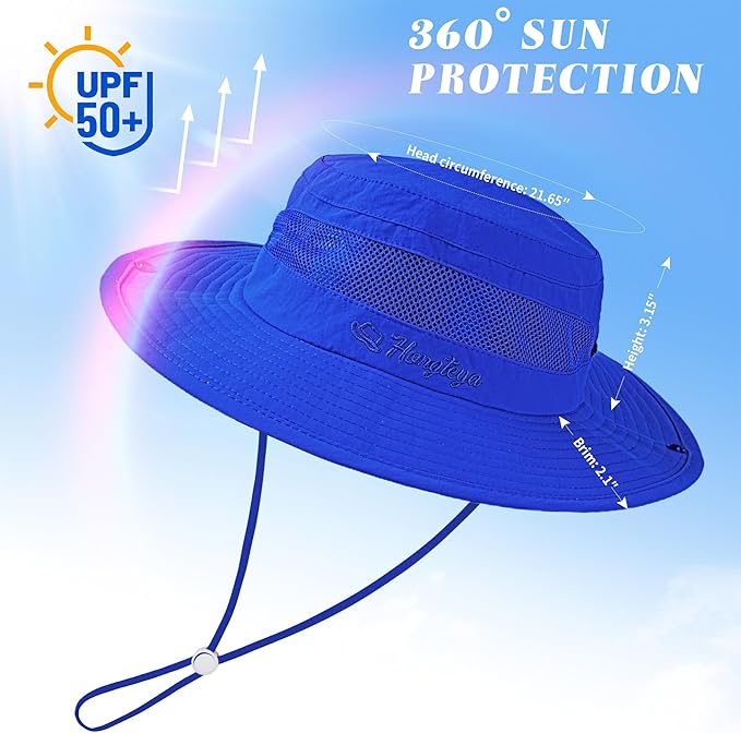 HONGTEYA Kids Sun Hat UPF 50+ Toddler Summer Bucket Hat Outdoor Fishing Safari for Boys Girls Age 2-13 Years