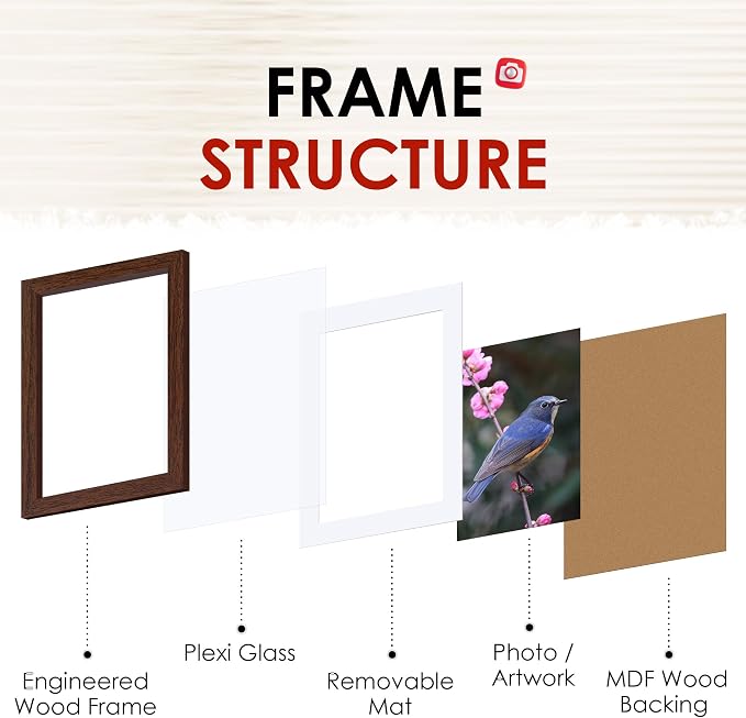 5x7 Picture Frame Set of 2, Photo Frame with HD Plexiglass, Display Pictures 4x6 with Mat or 5x7 Without Mat, Brown Picture Frames Collage for Tabletop or Wall Display