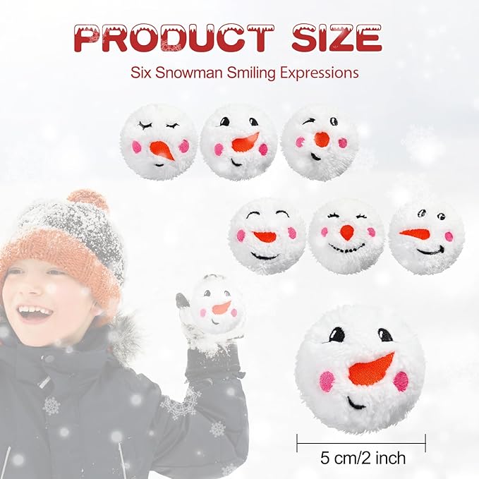 Zhanmai 30 Pcs Christmas Snowballs for Fights Indoor, Xmas Plush Fun Snowman Face Balls Reusable Soft Stuffed Fake Balls Indoor Outdoor Game for Winter Halloween Decorations(Classic,1.97 Inches)