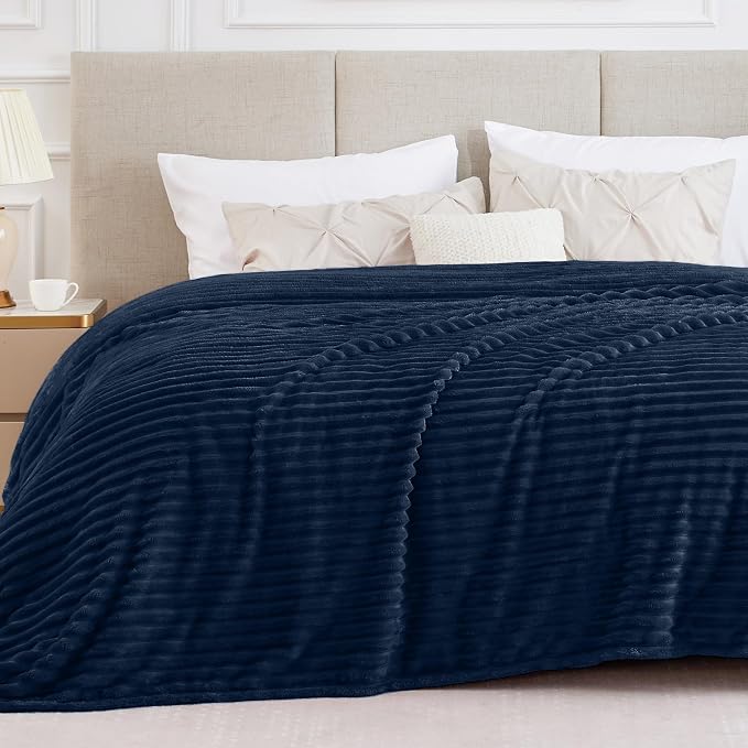 BEDELITE Ribbed Full Size Blanket for Bed, Navy, 84"x90" | Ultra-Soft Plush Fleece, Warm Yet Lightweight, Ribbed Texture, Home Decor, Machine Washable, Giftable, All-Season Use