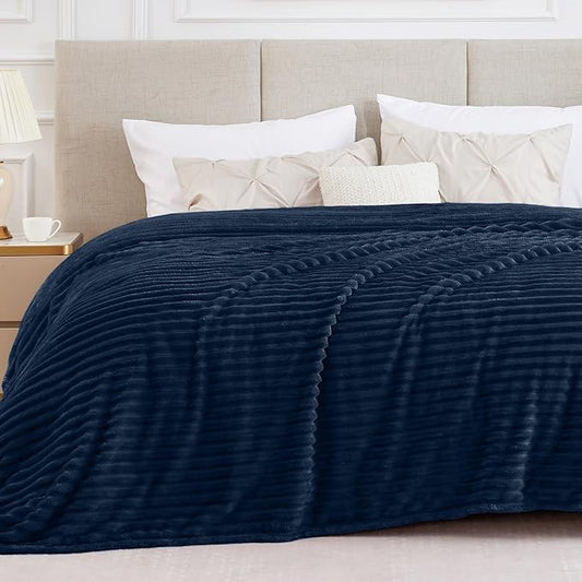 BEDELITE Ribbed King Size Blanket for Bed, Navy, 108"x90" | Ultra-Soft Plush Fleece, Warm Yet Lightweight, Ribbed Texture, Home Decor, Machine Washable, Giftable, All-Season Use