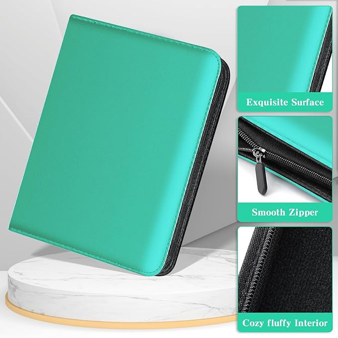 Jumbo Card Binder – Oversize Ringless PU Leather Collector Card Binder with 60 Card Holders, Premium Storage Album for Game Cards (5.7'' x 7.9''), Aqua Blue