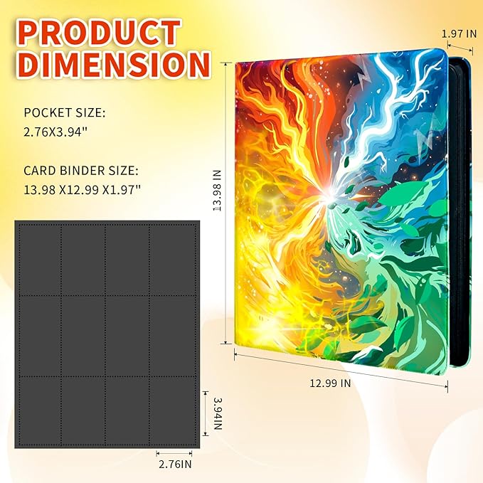 Trading Card Binder for TCG Cards,12-Pocket Portable Card Collector Ablum Holder Book Fits 720 Cards with 30 Removable Sleeve, Waterproof Card Binder Display Storage Carrying Cases for TCG-Storm