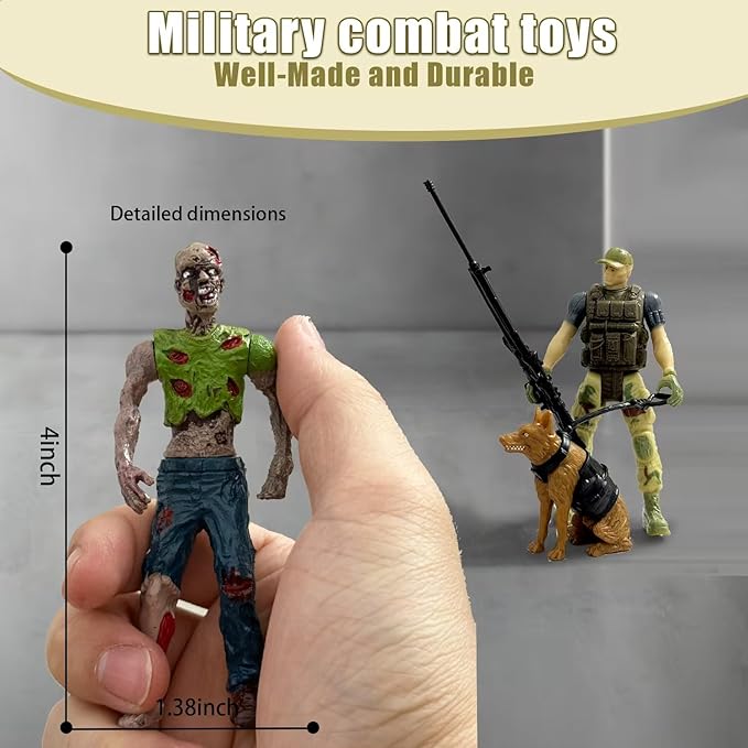 Army Men VS Zombie Action Figures, Realistic 6 Zombie Toys Playset 6 Army Toy Set with 2 Dog Figures, Halloween Decor for Boys 4-7 (14PCS)