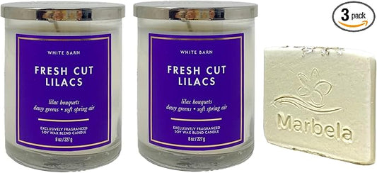 Bath & Body Works Fresh Cut Lilacs 2 Piece Single Wick Candle Set with a Natural Oats Sample Soap