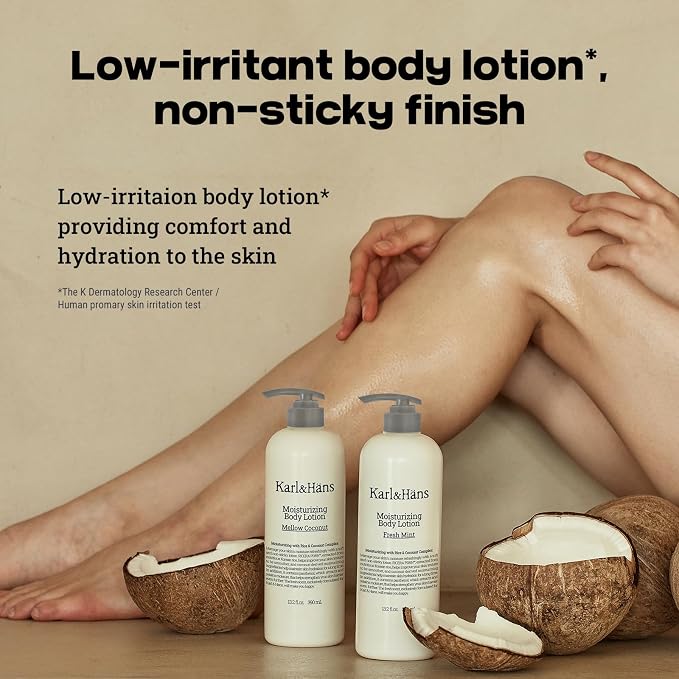Karl&Hans Moisturizing Body Lotion, Korean Rice-Derived PDRN & Ceramide, Skin Barrier Repair, Lightweight Non-Greasy for Dry & Sensitive Skin, 13.2 fl oz (Fresh Mint)