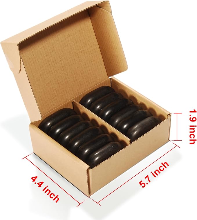 Master Massage 12-Piece Middle Sized Ovular Black Lava Hot Stone Massage Set –Medium Size Oval Stones 2.6" x 1.9" x 0.7" - Natural Basalt Stones for Spa, Salon, and Professional Massage Therapy