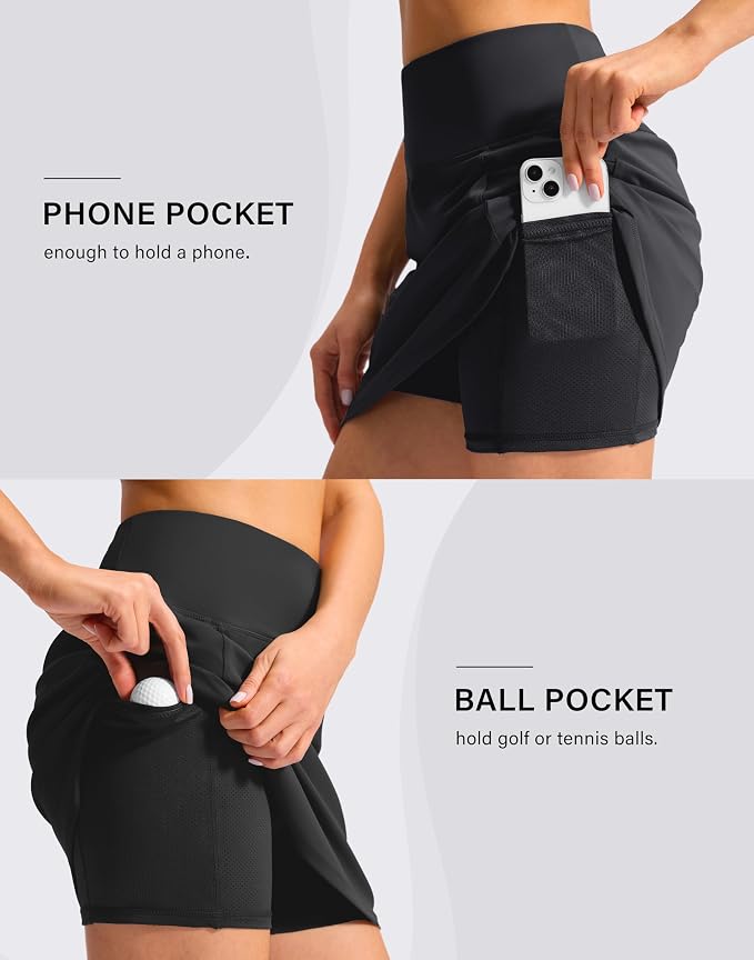 16'' Skorts for Women with 4 Pockets High Waisted Golf Skirt | Built-in Shorts, Stretch, A Line, Pickleball, Athletic, Casual, Tennis Skirt