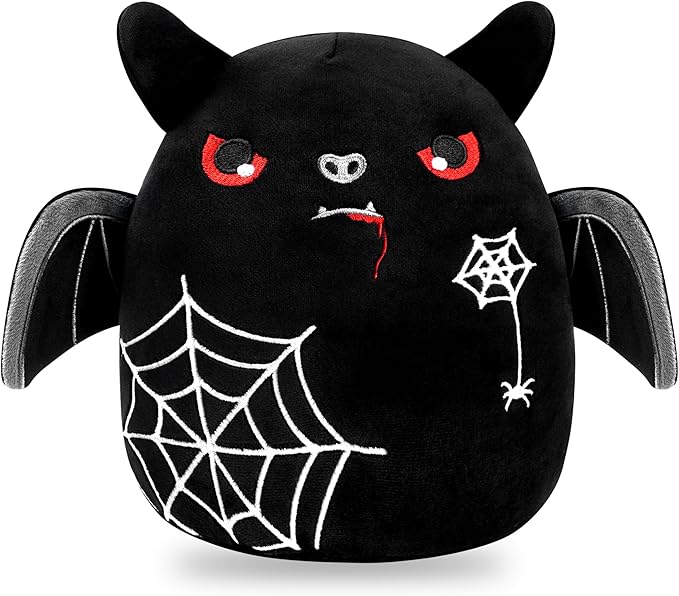 Halloween Stuffed Animal Plush Toy - 8 Inch Spider Web Black Bat Plush Pillow Soft, Cute Stuff Animals Plushies Toys Gifts for Kids Girls Boys, Halloween Birthday Party Decorations