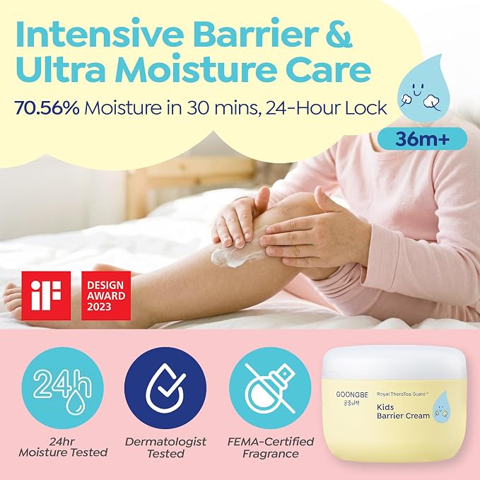 GOONGBE Kids Barrier Moisturizing Cream – Ceramide Repair for Dry, Rough, Sensitive Skin – 1% Panthenol & Cica, Liposome Fast-Absorb Non-Sticky Formula for Face & Body – Allergen-Free 6.09 oz