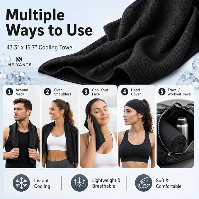 Cooling Towels 43.3" x 15.7" - Ice Towel, Sweat Towel, Cooling Towels for Neck & Face & Cooling Neck Wraps for Summer Heat - Neck Cooler for Quick Cool Down for Gym, Running, Golf, Yoga & Sports