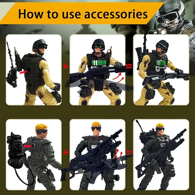 Army Men Action Figure, Soldiers Toy for Boys Age 4-7, 6 Pcs Special Force Action Figure with Weapons Military Soldier Playset Army Toy Set for Boys 3+
