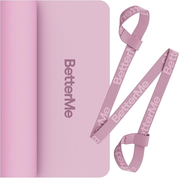 BetterMe Yoga Mat - Non-Slip Exercise Mat for Women - Cushioned Pilates Mat for Home Workouts, Stretching & Hot Yoga - Portable Fitness Mat with Strap