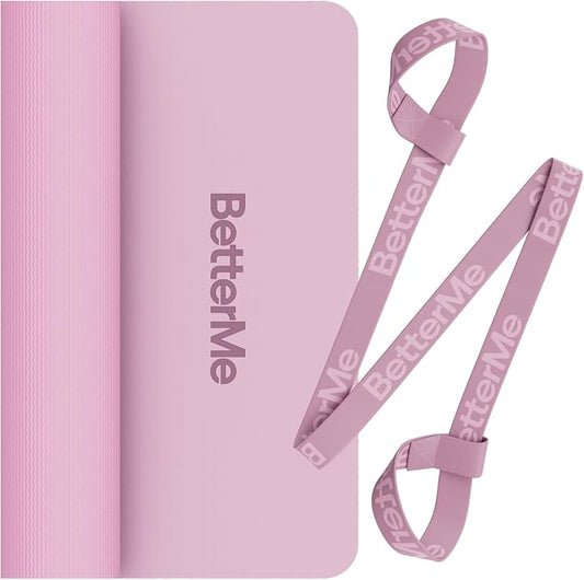 BetterMe Yoga Mat - Non-Slip Exercise Mat for Women - Cushioned Pilates Mat for Home Workouts, Stretching & Hot Yoga - Portable Fitness Mat with Strap