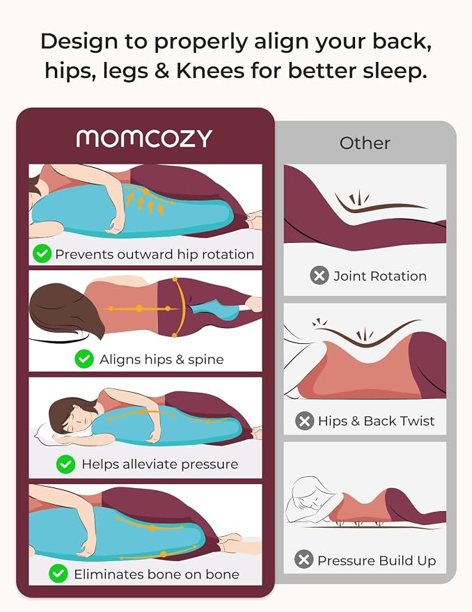 Momcozy J-Shaped Pregnancy Pillow for Sleeping with Cooling Cover, Side Sleeper Support for Belly, Hip & Leg, Deep Grey